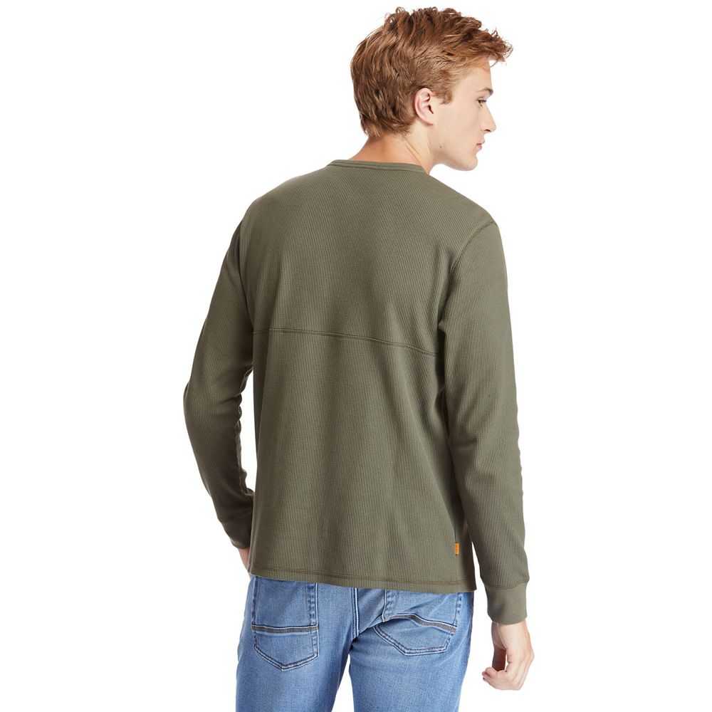 Timberland Mens Shirts Wharf River Waffle-Knit Henley - Olive - India RW3704526